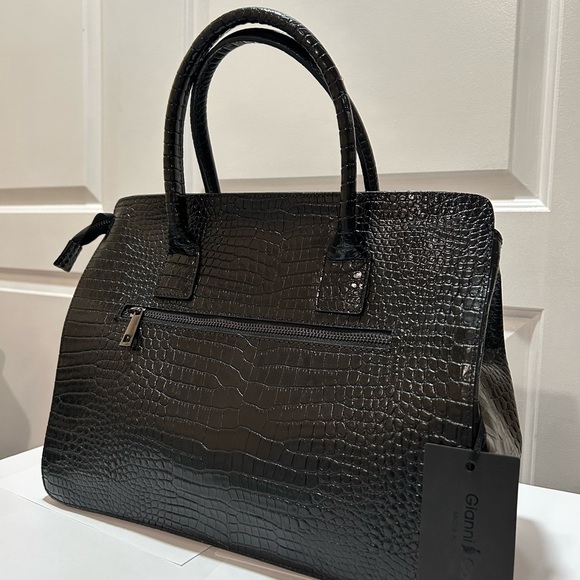 Handbags - Black Croc-Embossed Handbag